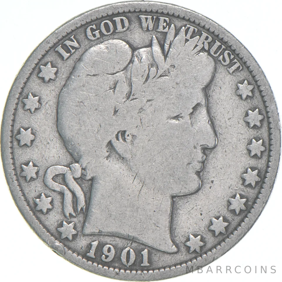 1901 Barber Half Dollar Average Circ 90% Silver