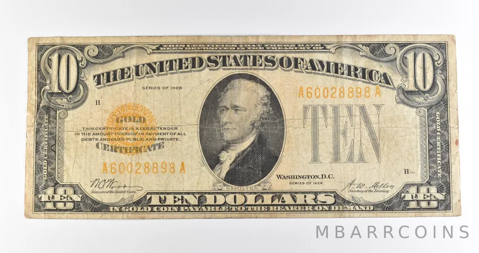 1928 $10 Gold Certificate Yellow Seal *3902