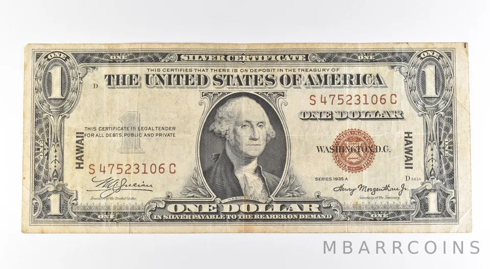 1935 A $1 Silver Certificate Brown Seal Hawaii Fr#2300 *0456