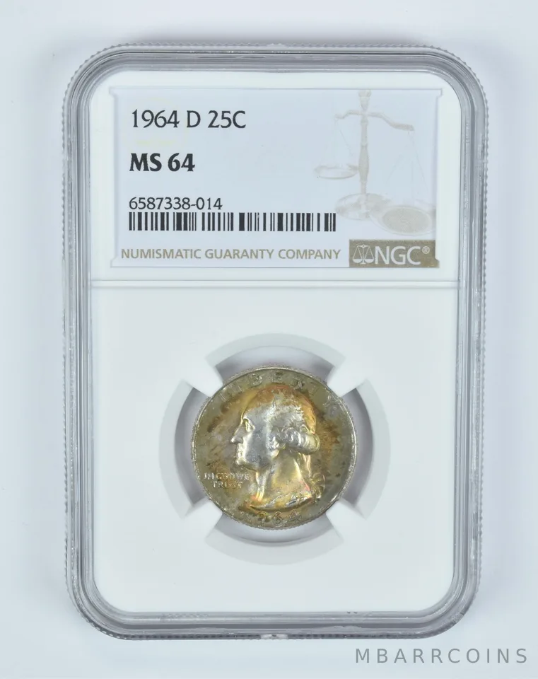 MS64 1964-D Washington Quarter NGC - Golden End of Roll Tone a4993