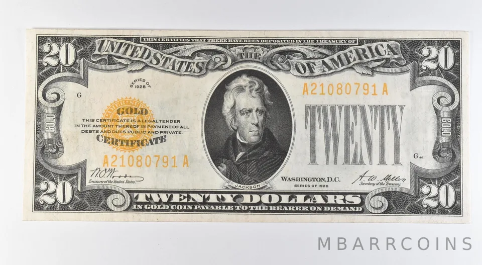 1928 $20 Gold Certificate Yellow Seal Fr#2402 *9584