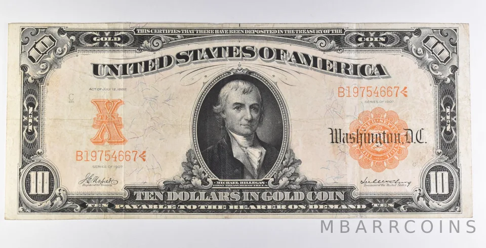 1907 $10 US Gold Certificate Large Note Yellow Seal *2029