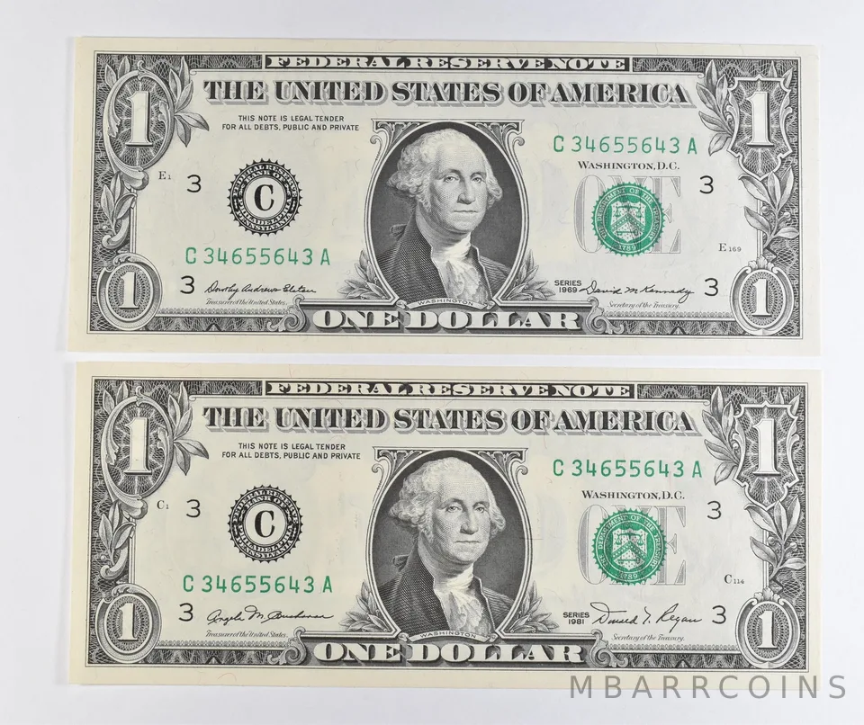 Lot (2) Matching Radar Numbers 1969/1981 $1 Philadelphia PA FRN *1712