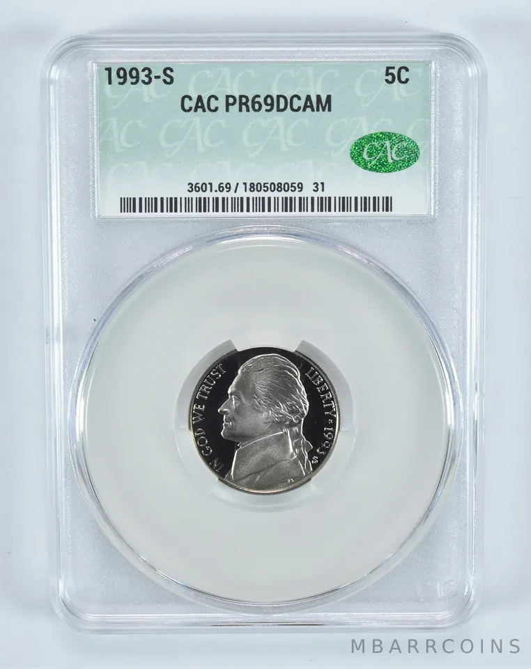 1993-S Jefferson Nickel PR69 DCAM CAC CACg