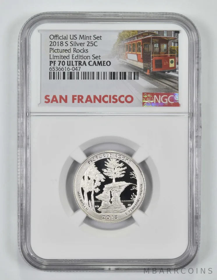 2018-S Quarter Silver Pictured Rocks PF70 NGC Limited Edition San Fran Lbl