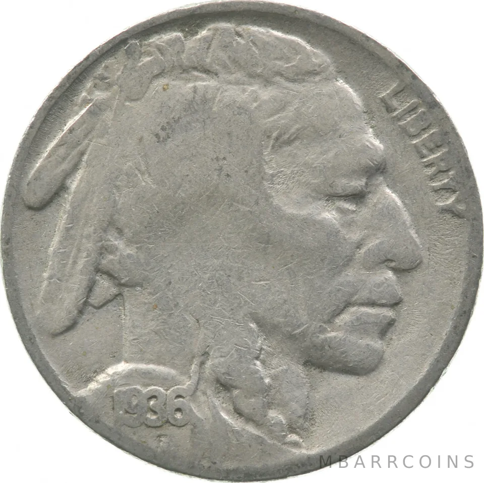 1936 Indian Head Buffalo Nickel Strike through Error *5079