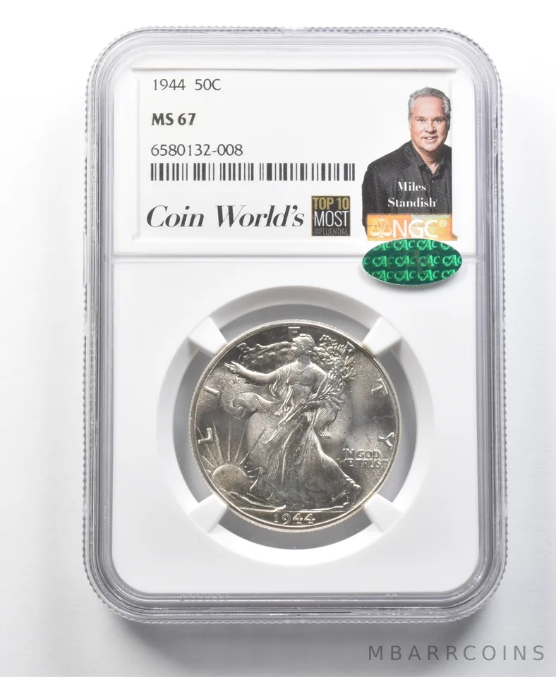 1944 Walking Liberty Half Dollar Miles Standish MS67 NGC CAC a8558