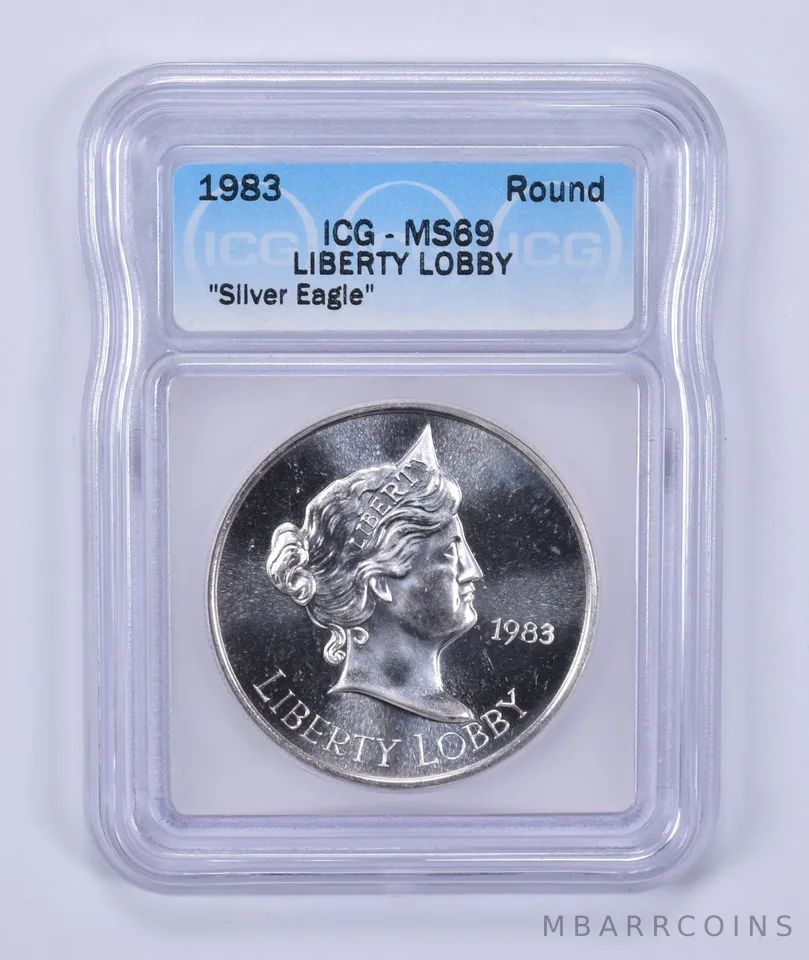 1983 Liberty Lobby "Silver Eagle" Silver Art Round MS69 ICG