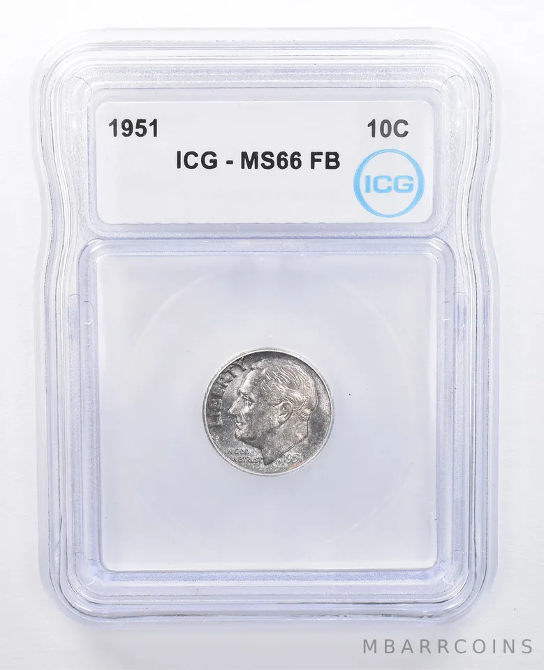 1951 Roosevelt Dime MS66 FB ICG Blue Tone *7601