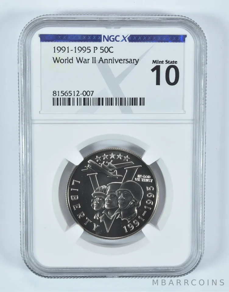 1991-95-P World War 2 WWII Commemorative Half Dollar MS 10 NGC X NGCX