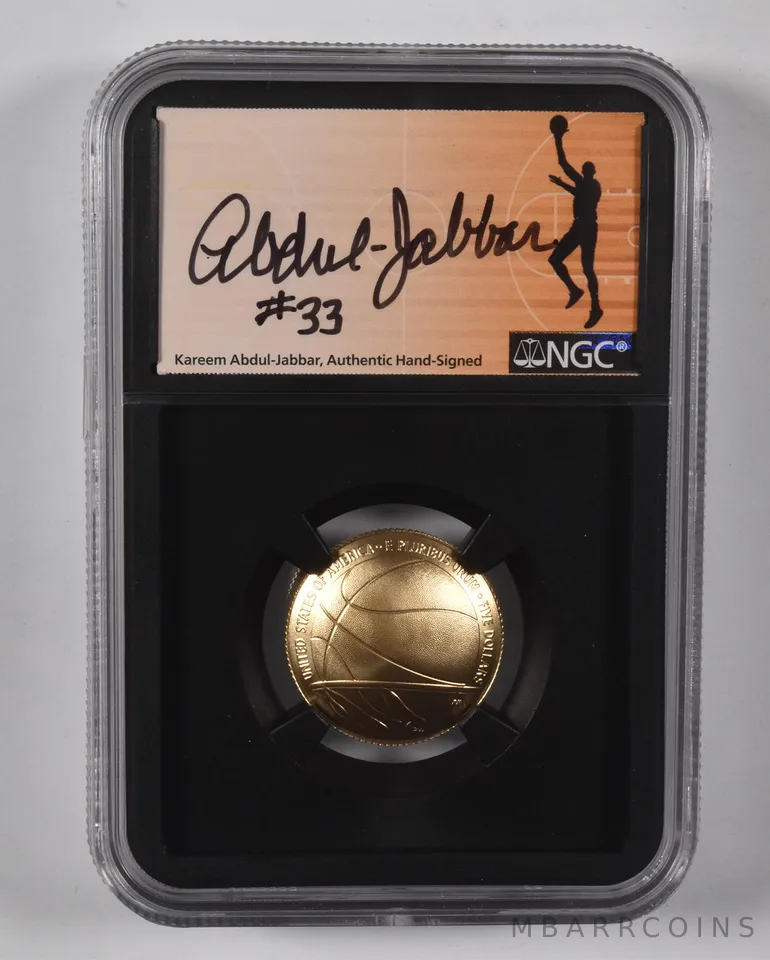 2020-W $5 Gold Basketball HOF MS70 NGC Kareem Abdul Jabbar Signed #33