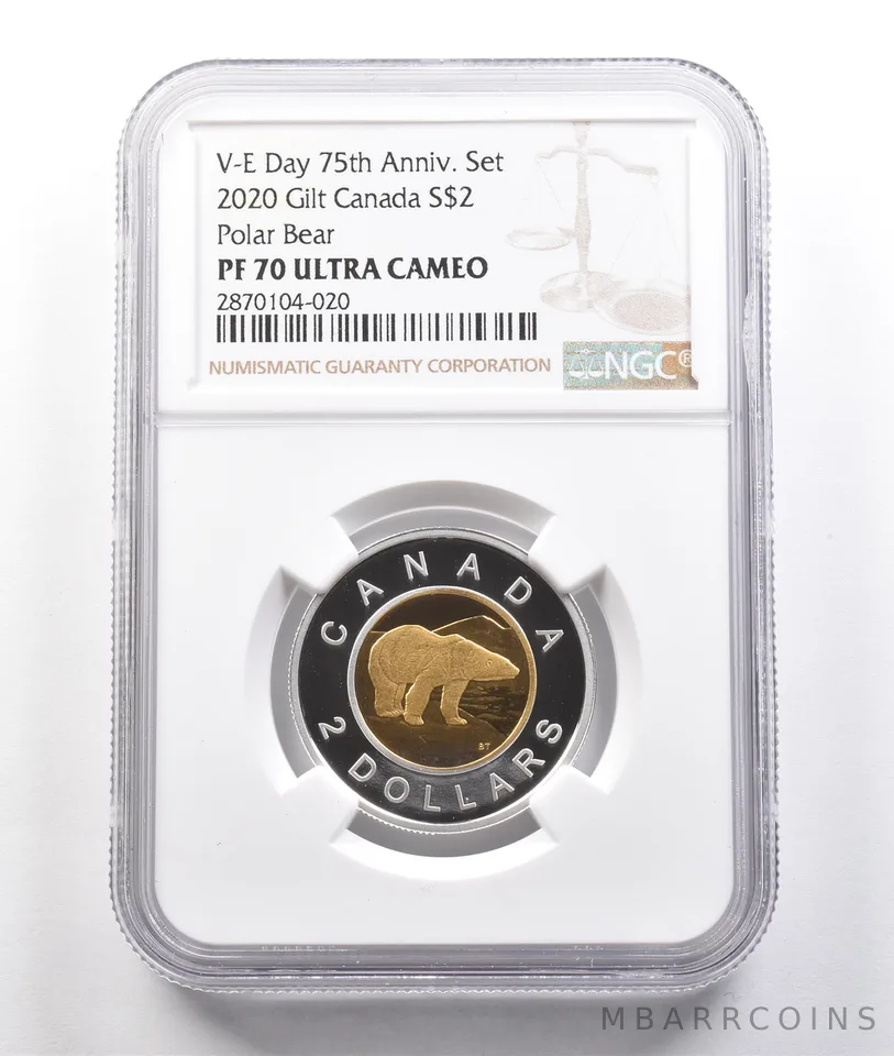 2020 Canada $2 Silver Gilt Polar Bear VE Day 75th Anniversary Set PF70 NGC *3782
