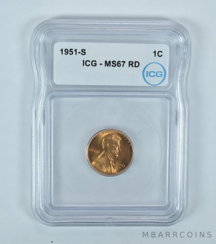 1951-S Lincoln Wheat Cent MS67 RD ICG
