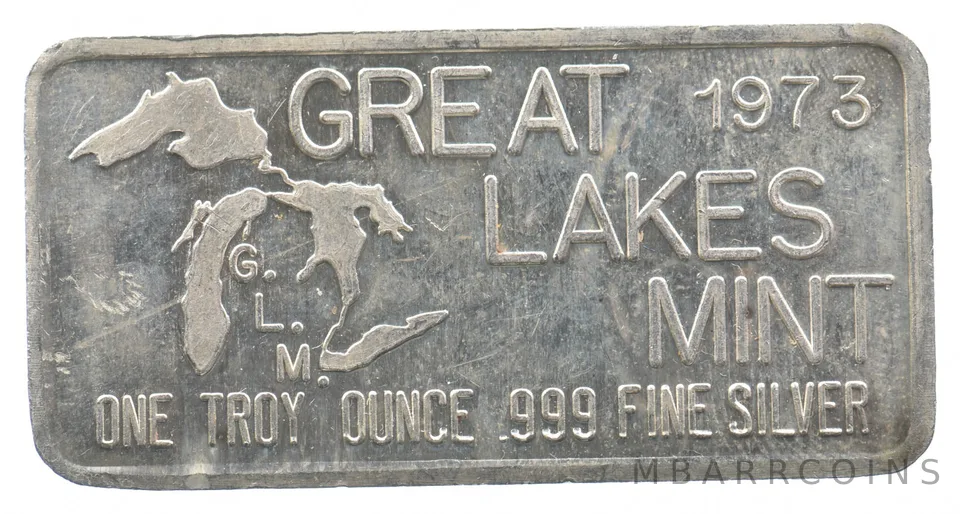 1973 1 Troy Oz Silver Bar High Wheeler Centennial Great Lakes Mint *4193