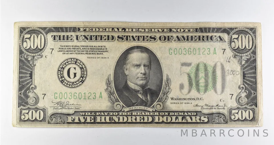 1934-A $500 Chicago, IL Federal Reserve Note Green Seal a2885