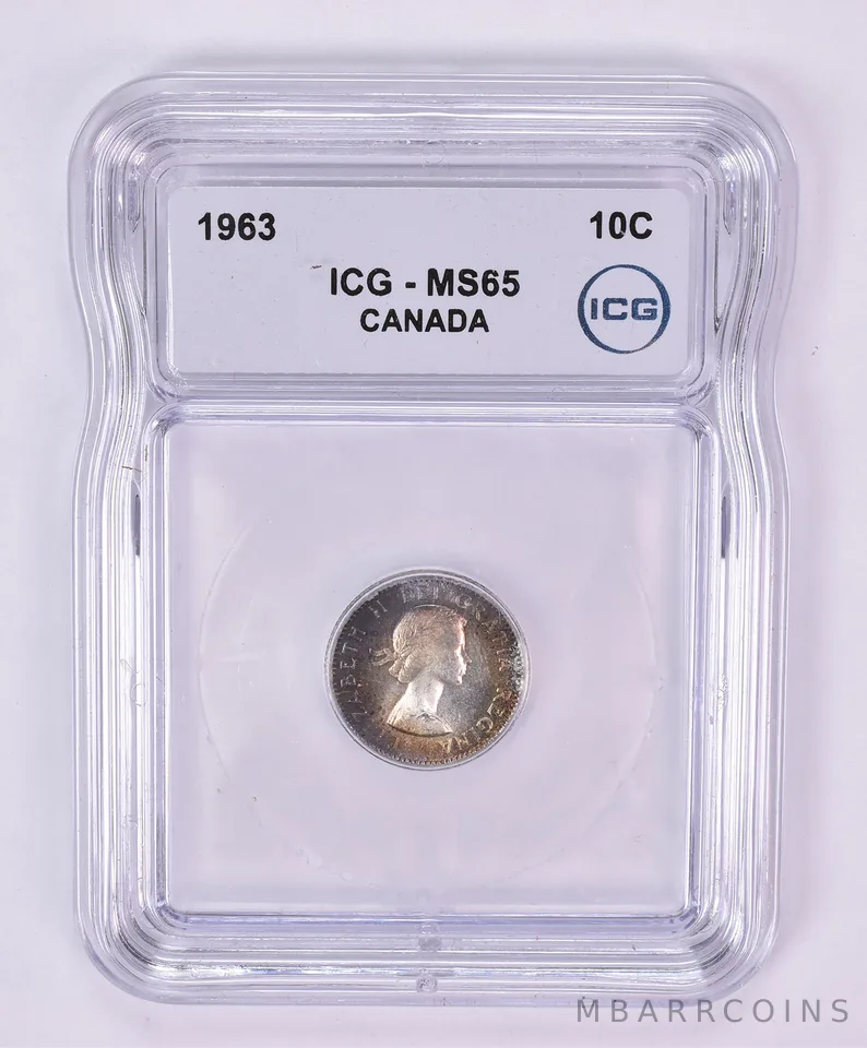 1963 Canada 10 Cents MS65 ICG Beautiful Tone *1182