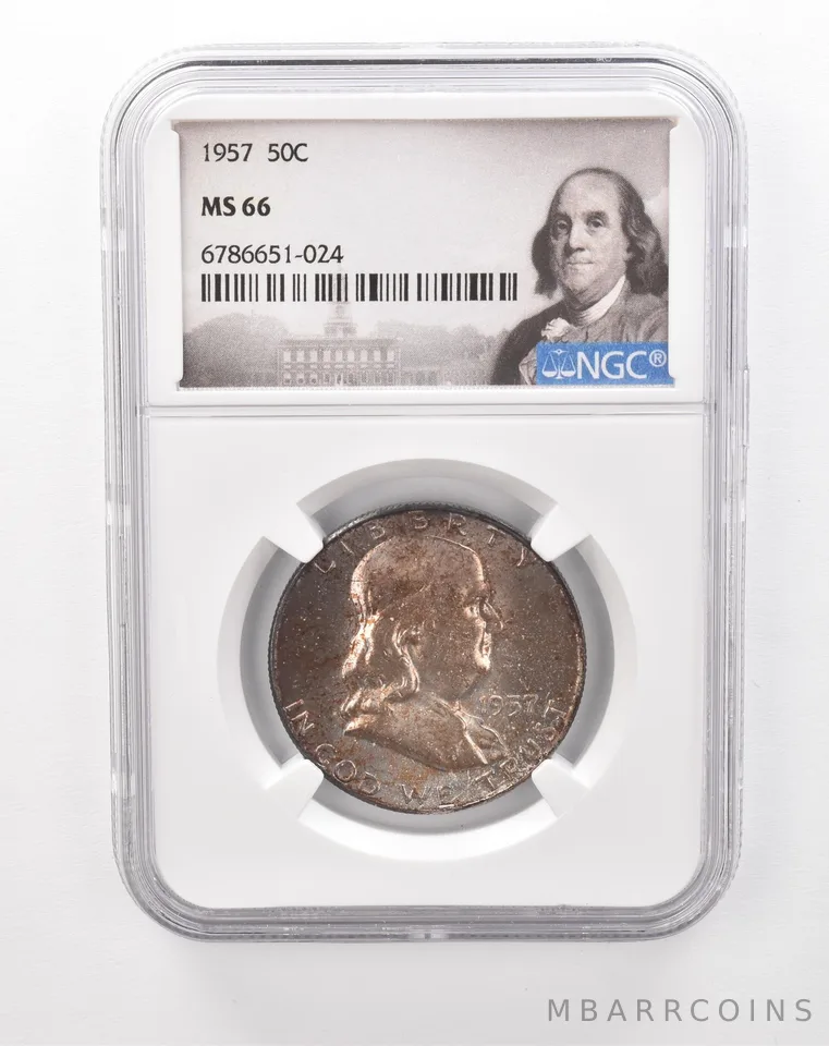 1957 Franklin Half Dollar MS66 NGC Beautiful Tone *1257