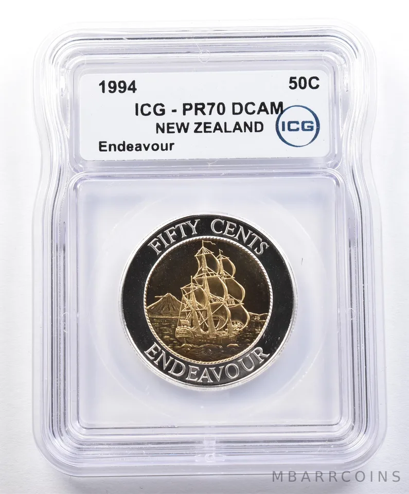 1994 New Zealand 50 Cents Endeavor PR70 DCAM ICG *1595