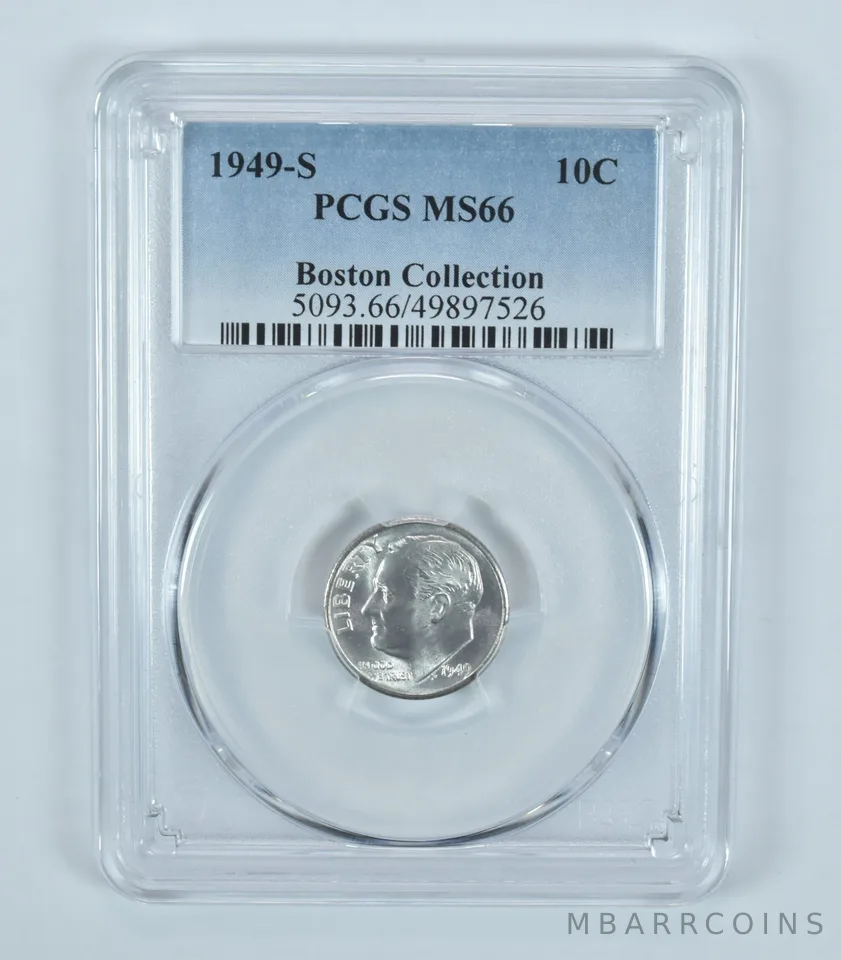 1949-S Roosevelt Dime Boston Collection MS66 PCGS Blue Label