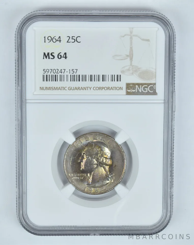 MS64 1964 Washington Quarter - Graded NGC Toned! a8814