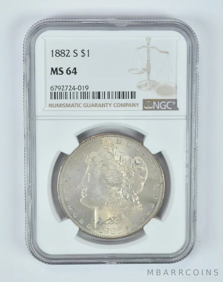 MS64 1882-S Morgan Silver Dollar NGC Beautifully Toned a6748