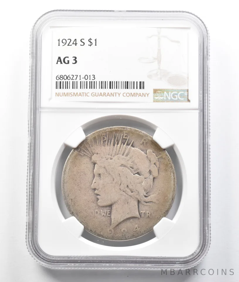 1924-S Peace Silver Dollar AG3 NGC Lowball *7912