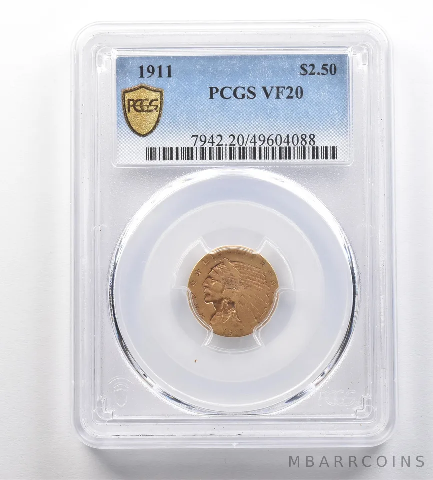 1911 $2.50 Indian Head Gold Quarter Eagle VF20 PCGS *2495