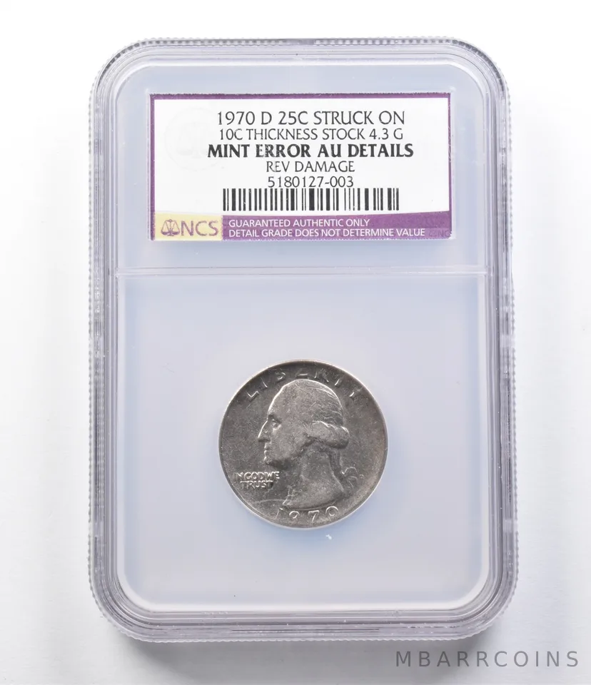 Error AU Details 1970-D Washington Quarter Strk On 10C Thickness 4.3G NGC *5662