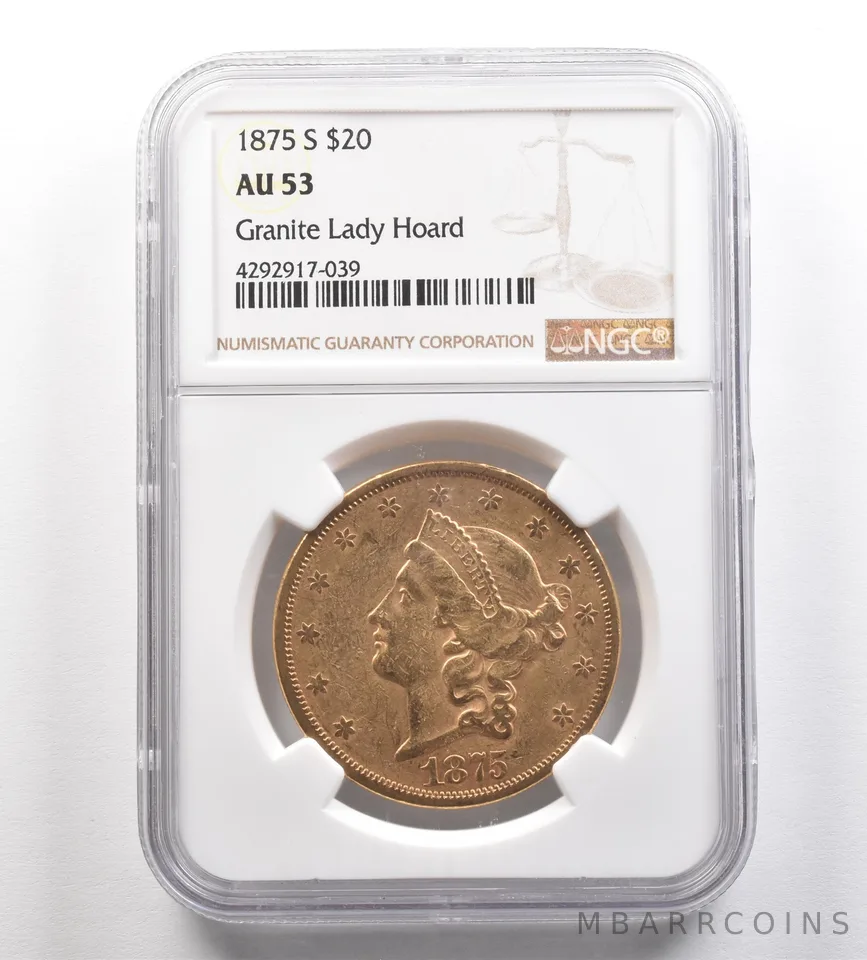 1875-S $20 Liberty Head Gold Double Eagle Granite Lady Hoard AU53 NGC *4286