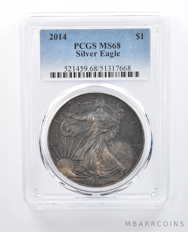 2014 American Silver Eagle MS68 PCGS Dark Green Tone *8196