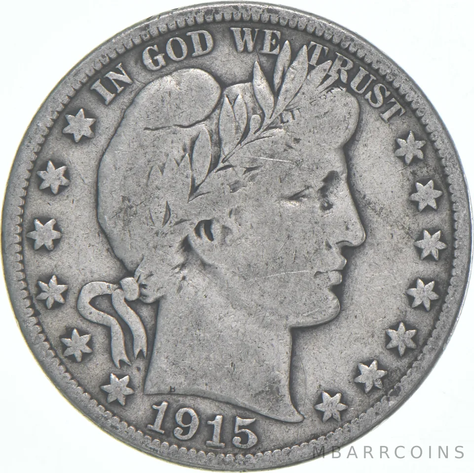 1915-D Barber Half Dollar Average Circ 90% Silver