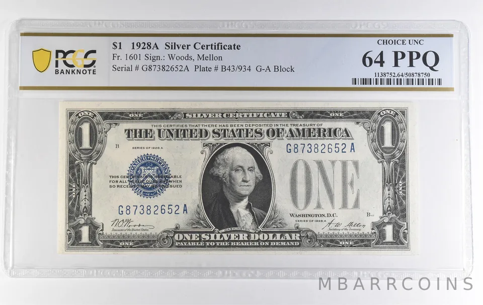 1928 A $1 Silver Certificate Fr#1601 Choice Unc 64 PPQ PCGS *3868