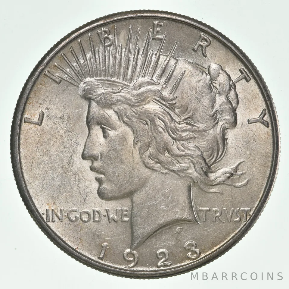 (1) BU 1923-S Peace Silver Dollar $1 Unc MS 90% - San Francisco Mint