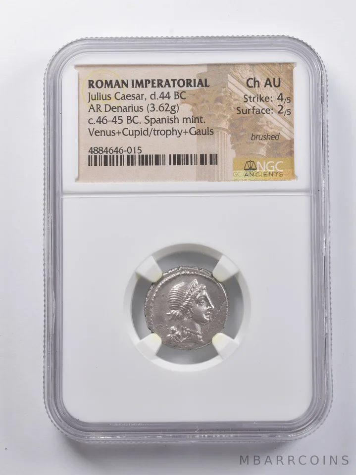 CH AU d. 44 BC Roman Imperatorial AR Denarius (3.62g) Caesar NGC Ancients a6837