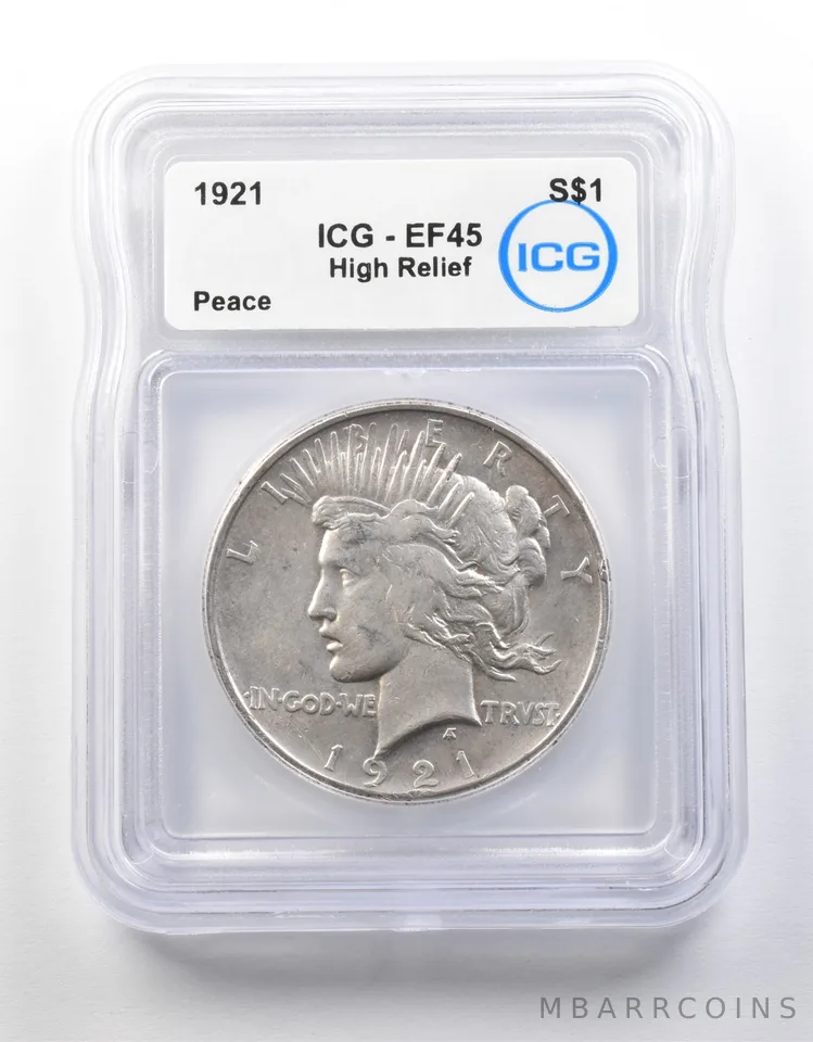 1921 Peace Silver Dollar High Relief EF45 ICG a8702