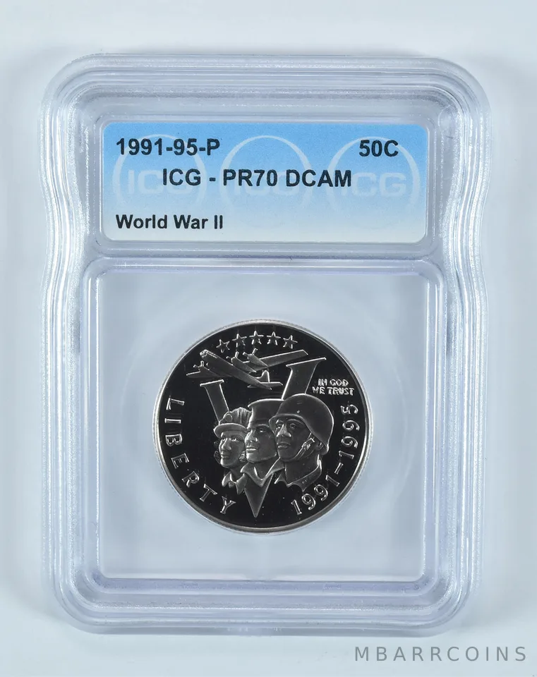 1991-95-P World War 2 WWII Commemorative Half Dollar PR70 DCAM ICG