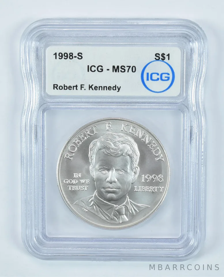 1998-S Robert F Kennedy Commemorative Silver Dollar MS70 ICG