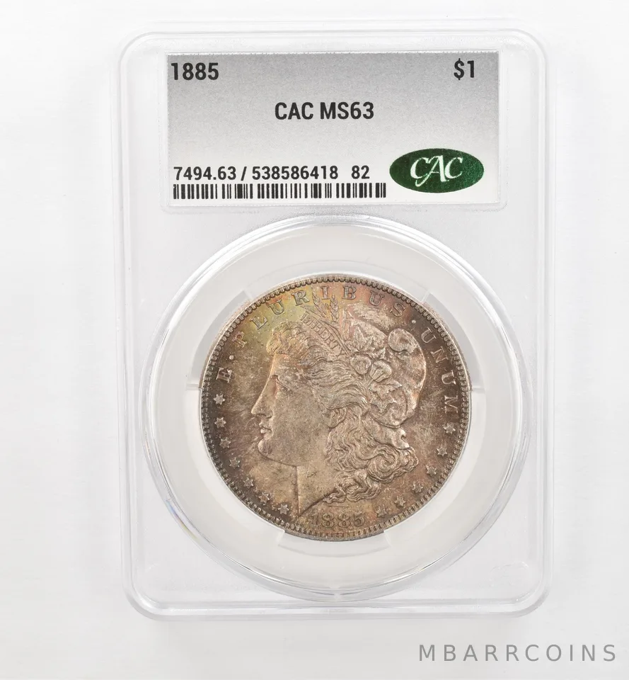 1885 Morgan Silver Dollar MS63 CAC CACg Beautiful Tone *0469
