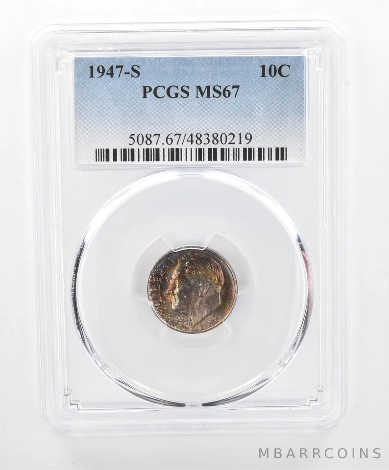 1947-S Roosevelt Dime MS67 PCGS Beautiful Tone *2770