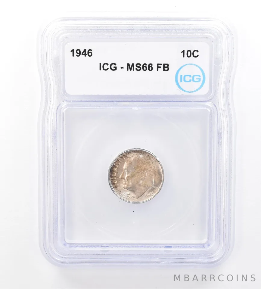 1946 Roosevelt Dime MS66 FB ICG Beautiful Tone *1706