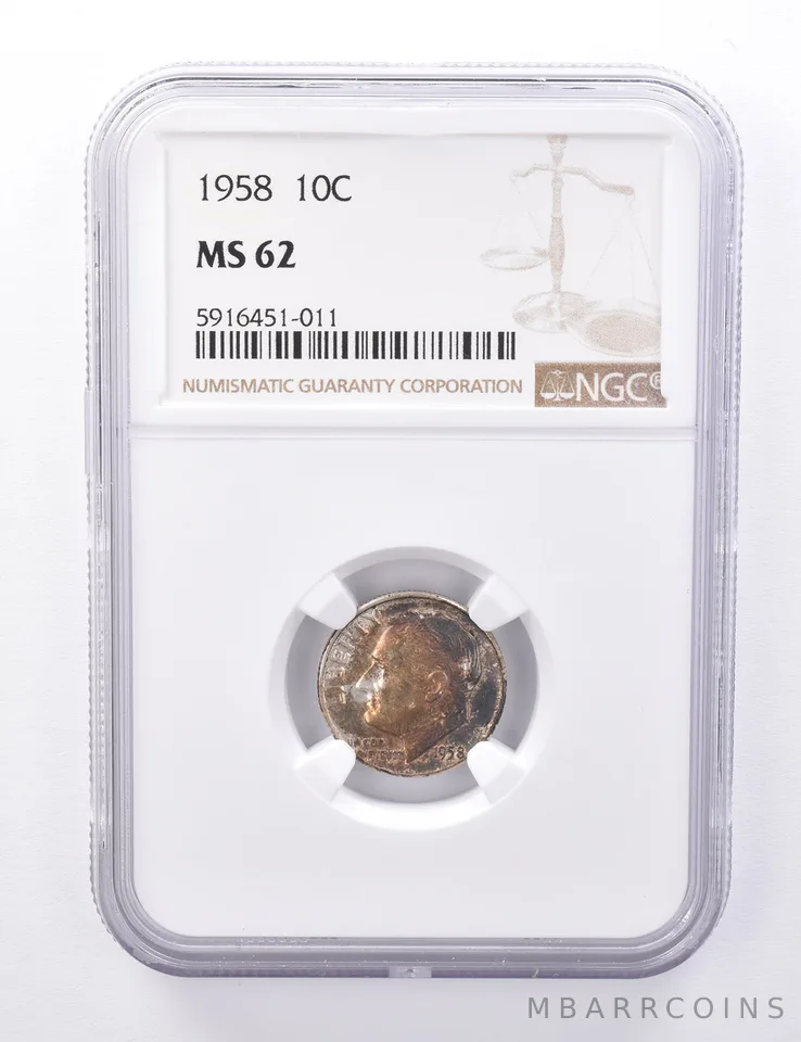 MS62 1958 Roosevelt Dime - Graded NGC Toned *4414