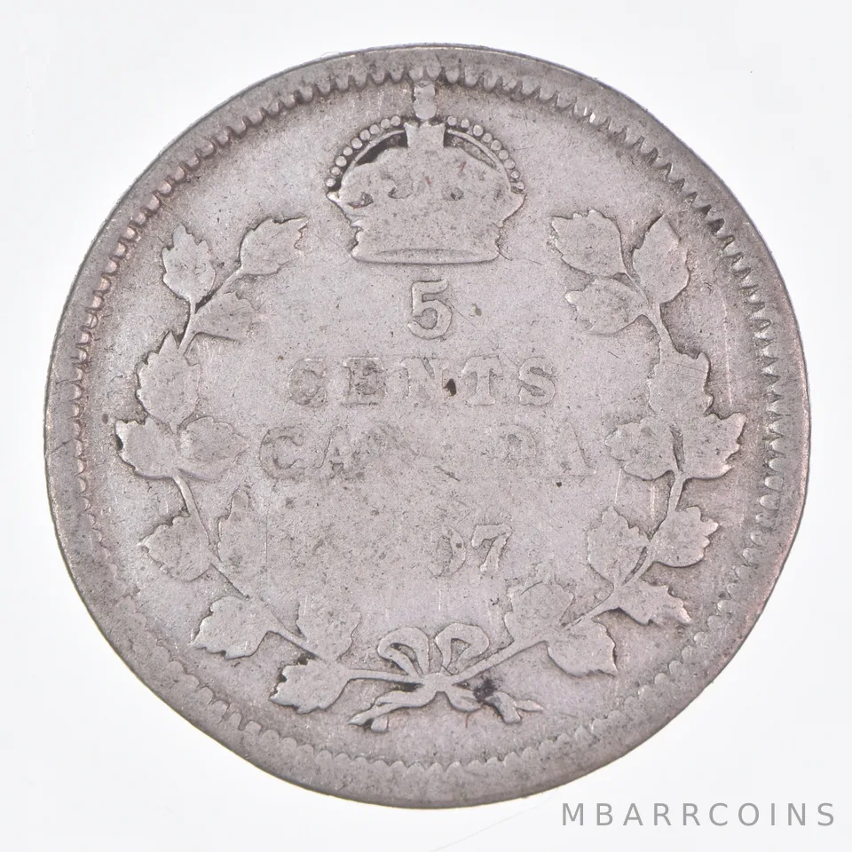 Better Date - 1907 Canada 5 Cents World Coin- Silver *241