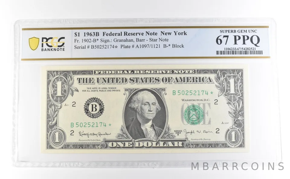 1963 B $1 New York NY FRN Star Note Fr#1902-B* Superb Gem Unc 67 PPQ PCGS *3985
