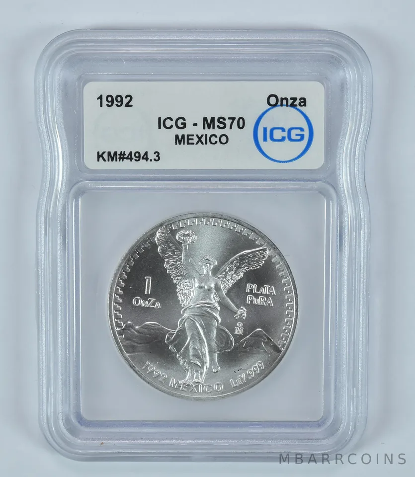1992 Mexico 1 Onza Silver Libertad MS70 ICG