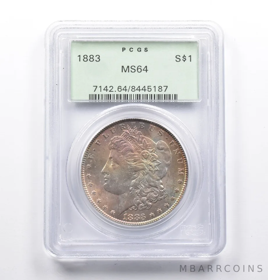 MS64 1883 Morgan Silver Dollar OGH PCGS INSANE Color *1131