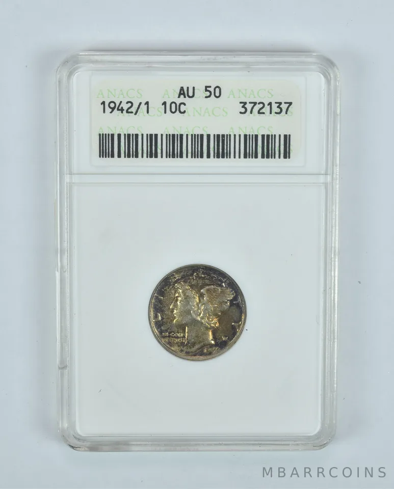 1942/1 Mercury Dime AU50 ANACS PQ Great Color Soapbox *9140