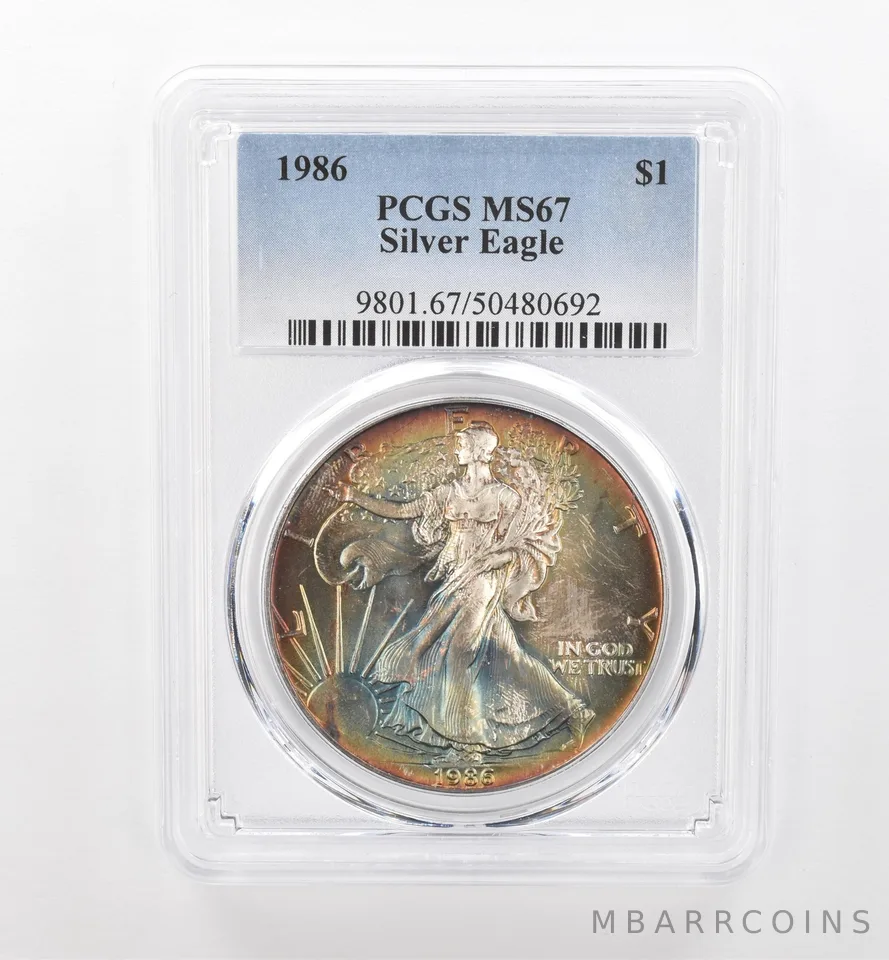 1986 American Silver Eagle MS67 PCGS Beautiful Tone *1748