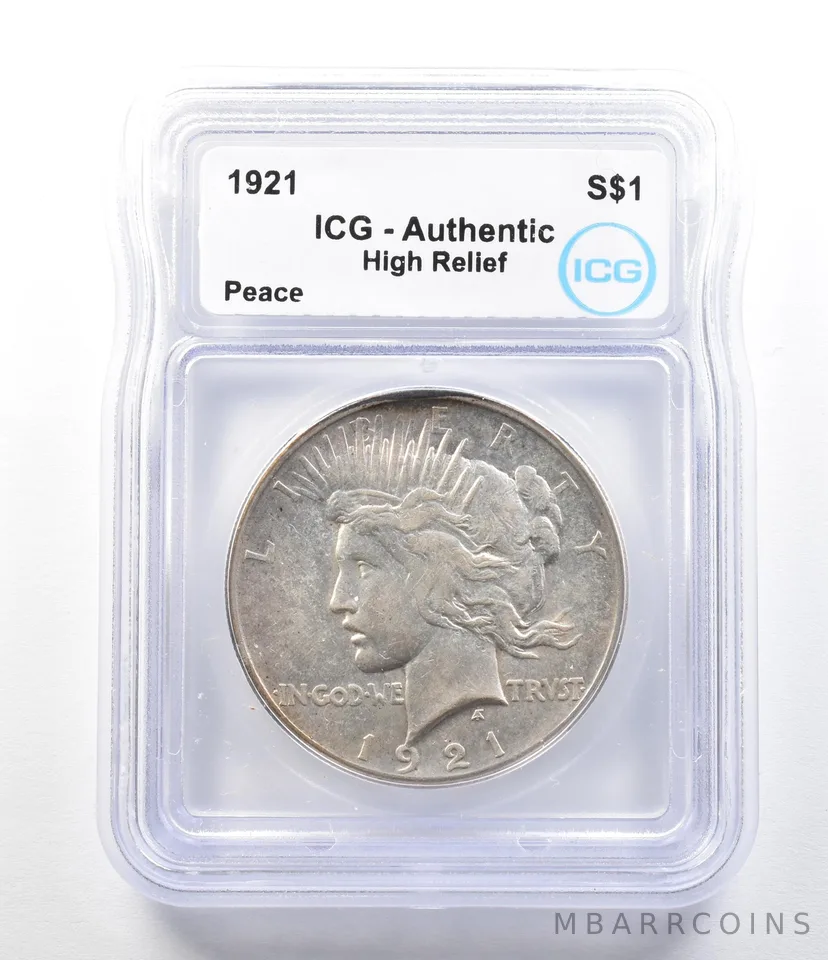 1921 Peace Silver Dollar High Relief Authentic ICG a0419
