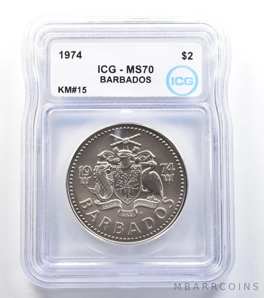1974 Barbados 2 Dollars KM#15 MS70 ICG a8004