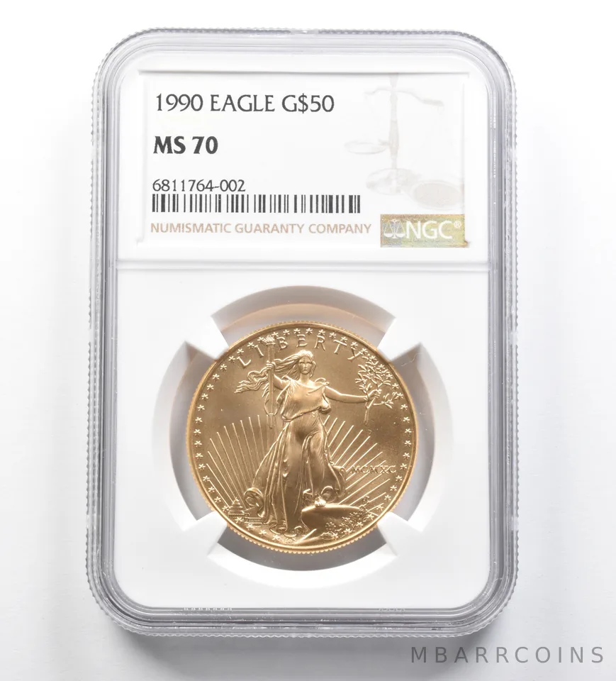 MS70 1990 $50 American Gold Eagle 1 Oz Gold NGC *1176